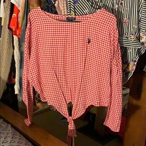 Red and white blouse